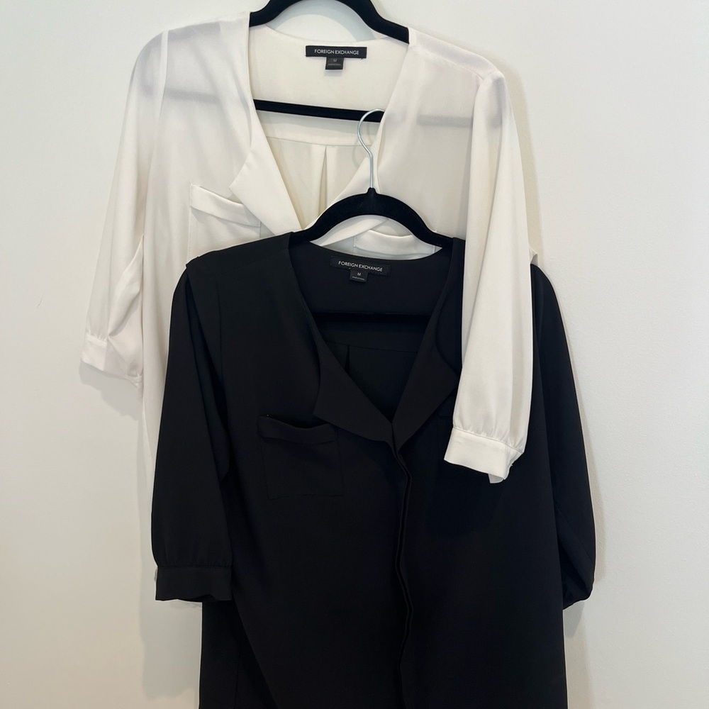 Foreign Exchange Women's Black and White Blouse Set